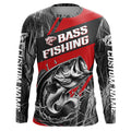 Black And Red Camo Bass Long Sleeve Tournament Fishing, Custom Bass Fishing