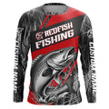 Black And Red Camo Redfish Long Sleeve Tournament Fishing, Custom Redfish Fishing