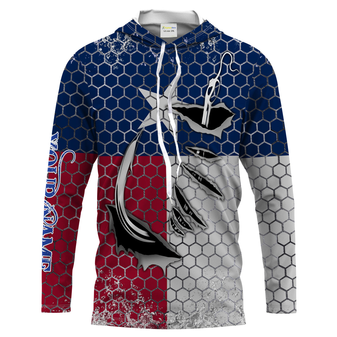 Custom Texas Flag Fishing, Texas Fish hook Long sleeve performance Fishing