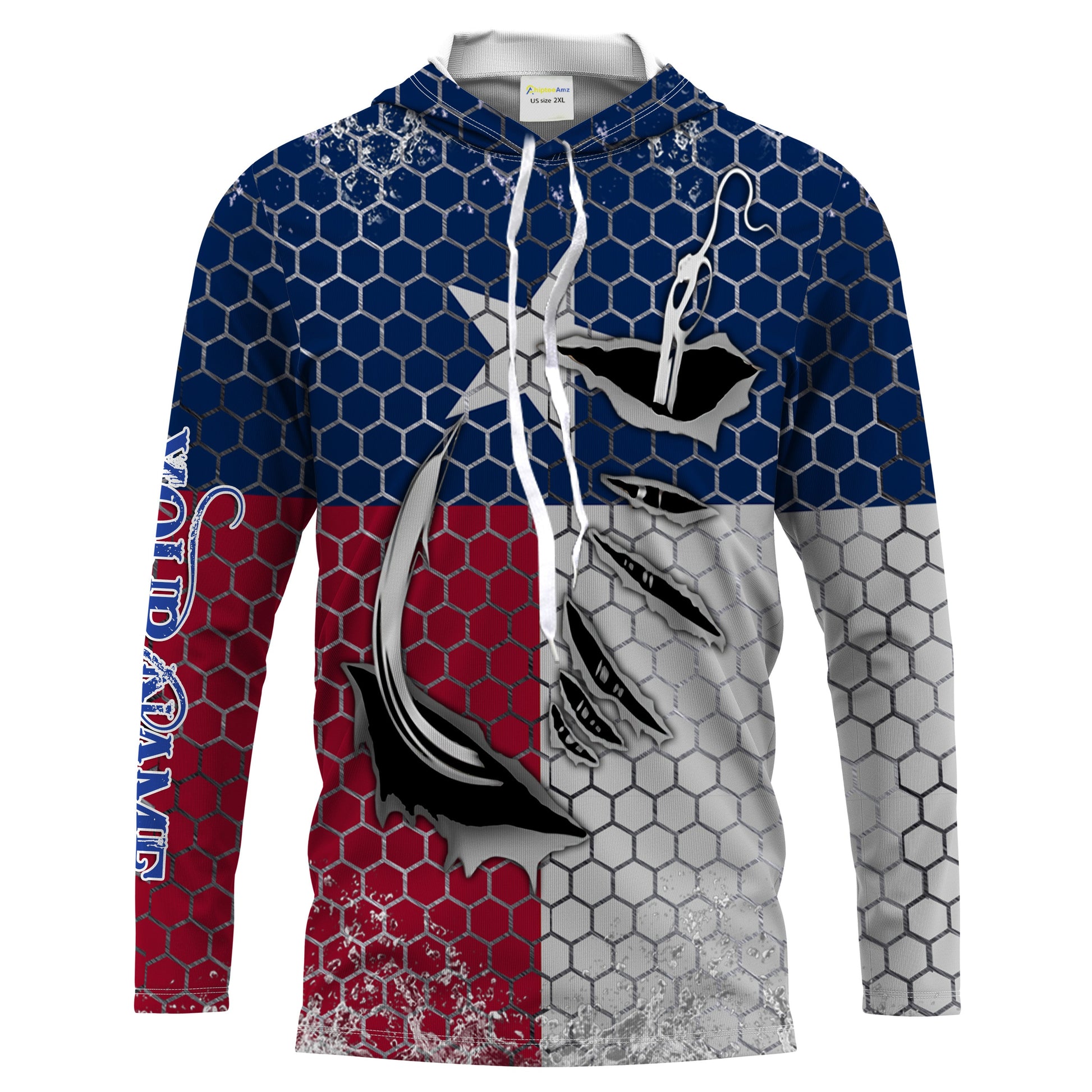 Custom Texas Flag Fishing, Texas Fish hook Long sleeve performance Fishing