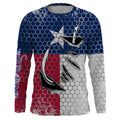 Custom Texas Flag Fishing, Texas Fish hook Long sleeve performance Fishing