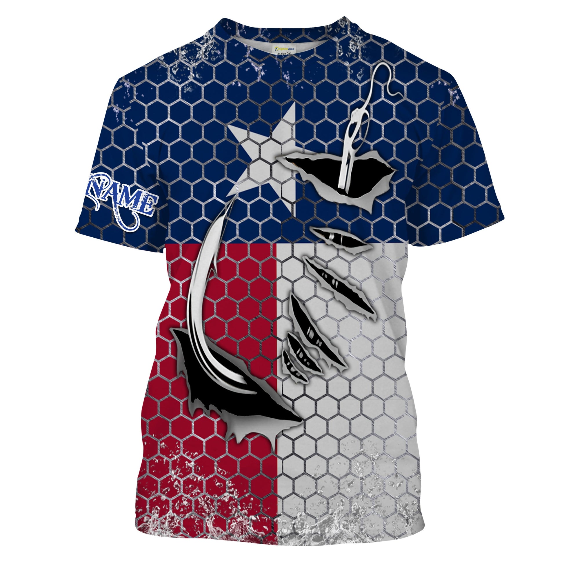 Custom Texas Flag Fishing, Texas Fish hook Long sleeve performance Fishing
