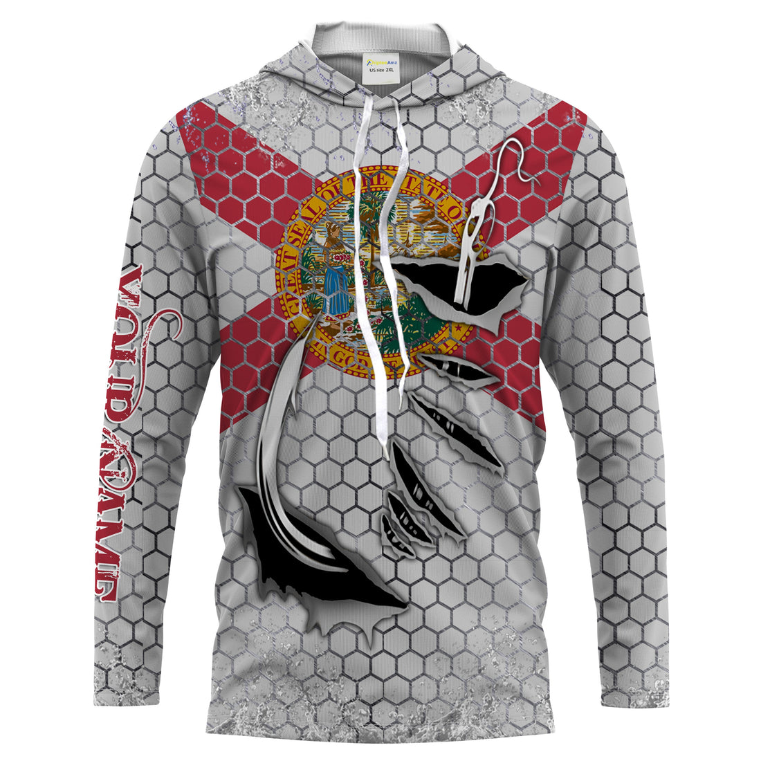 Custom Florida Flag Fishing, Florida Fish hook Long sleeve performance Fishing