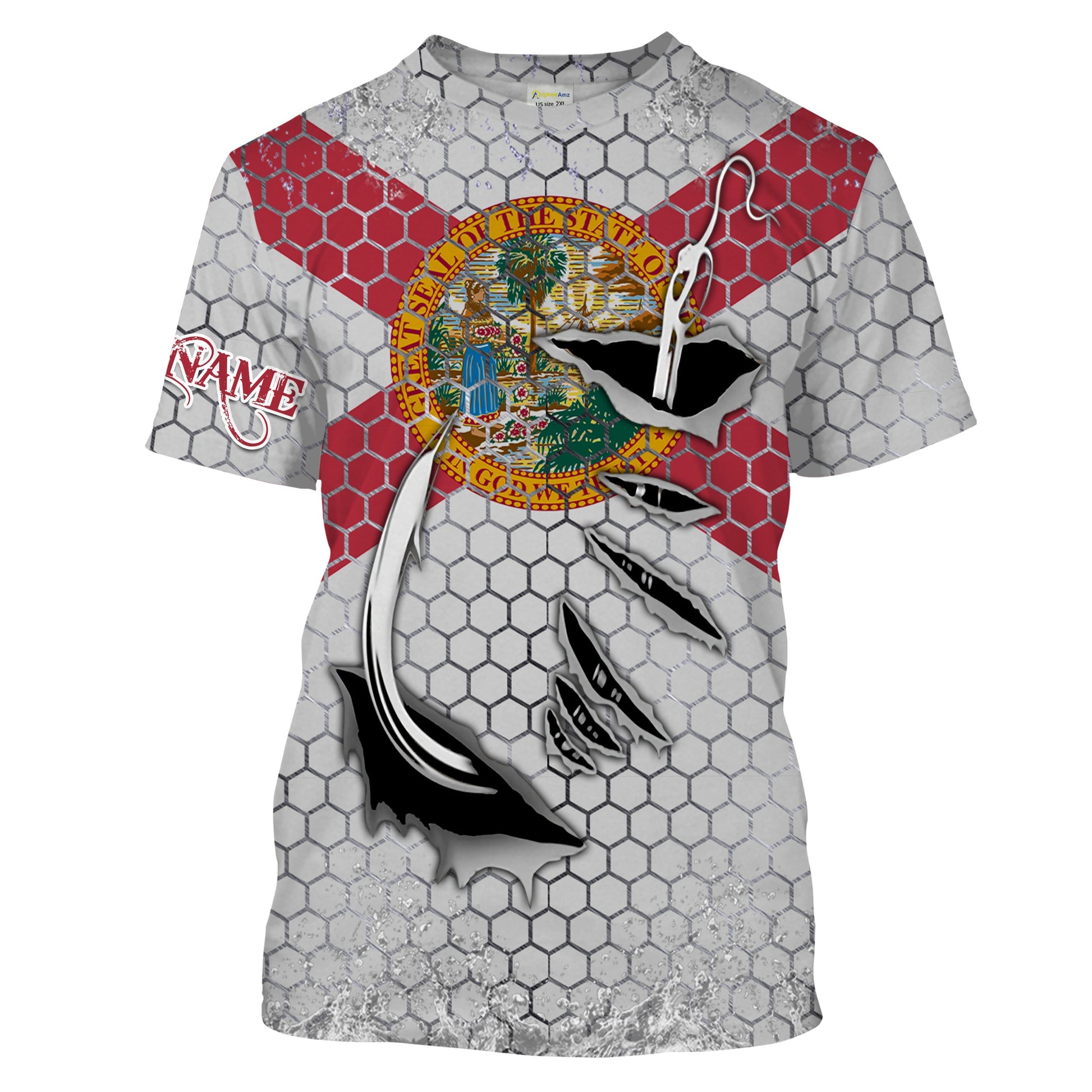 Custom Florida Flag Fishing, Florida Fish hook Long sleeve performance Fishing