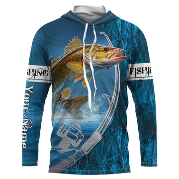 Fish Hook Custom Walleye Long Sleeve Performance Fishing, Walleye Tournament Fishing