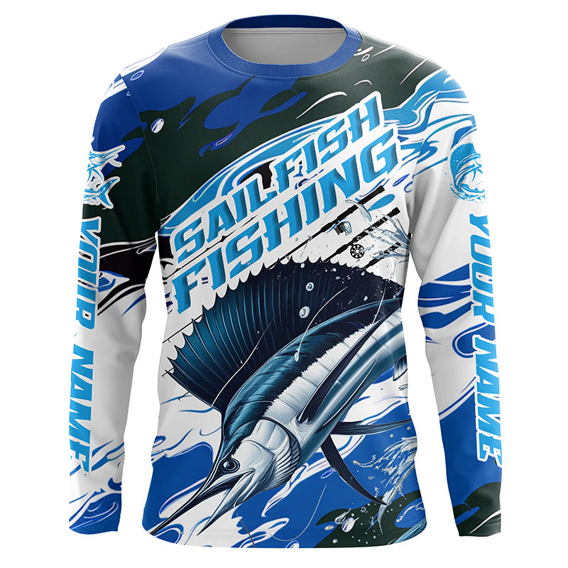 Custom Sailfish Fishing Blue Camo Long Sleeve, Sailfish Saltwater Fishing