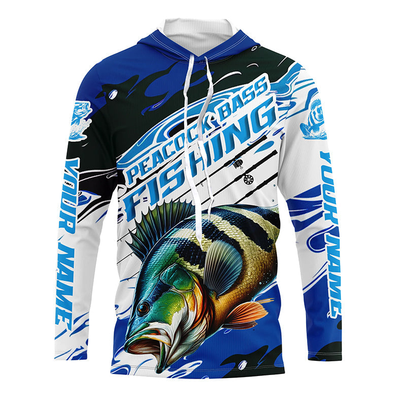 Custom Peacock Bass Fishing Blue Camo Long Sleeve, Peacock Bass Fishing