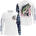 American Flag Largemouth Bass Custom Long Sleeve Fishing, Us Patriotic Bass Fishing