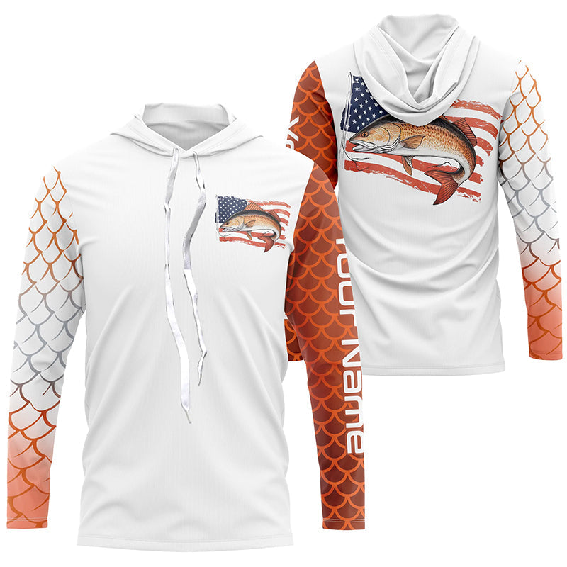 Red Drum Fishing Custom Long Sleeve Fishing, Patriotic Redfish Performance Fishing