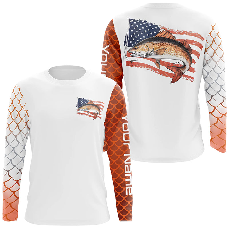 Red Drum Fishing Custom Long Sleeve Fishing, Patriotic Redfish Performance Fishing