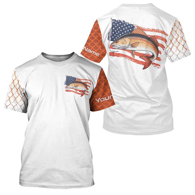 Red Drum Fishing Custom Long Sleeve Fishing, Patriotic Redfish Performance Fishing