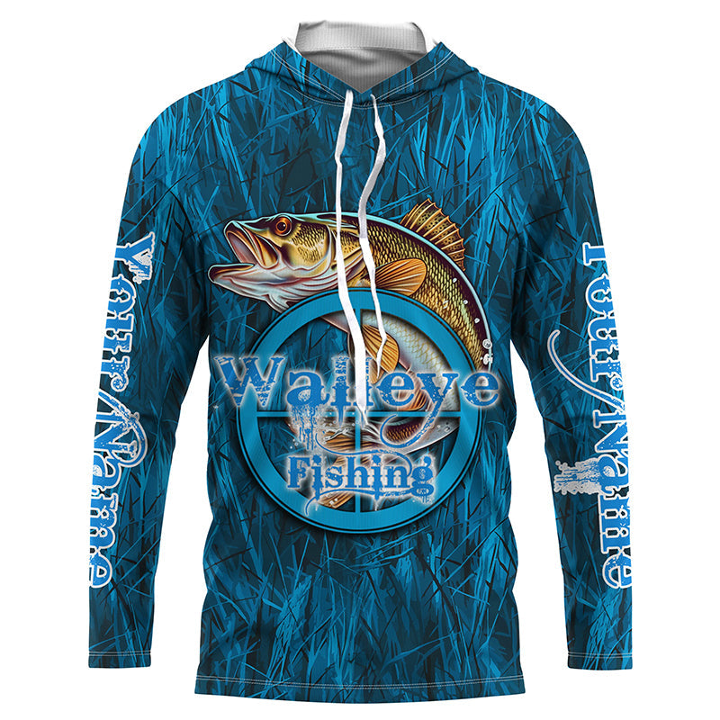 Personalized Walleye Long Sleeve Fishing, Walleye Tournament Fishing | Blue Camo