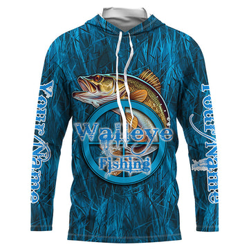 Personalized Walleye Long Sleeve Fishing, Walleye Tournament Fishing | Blue Camo