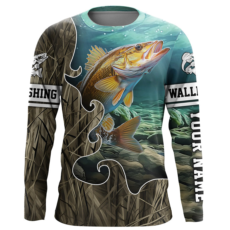 Lake Camo Walleye Fishing Custom Long Sleeve Fishing, Walleye Tournament Fishing