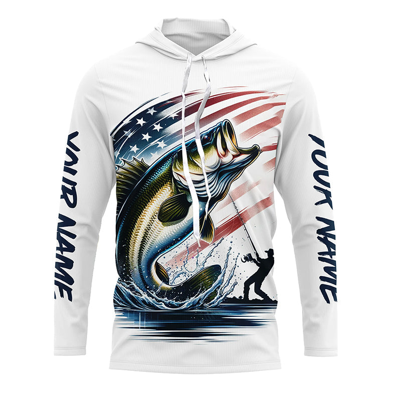 Personalized American Flag Bass Long Sleeve Fishing, Patriotic Bass Fishing