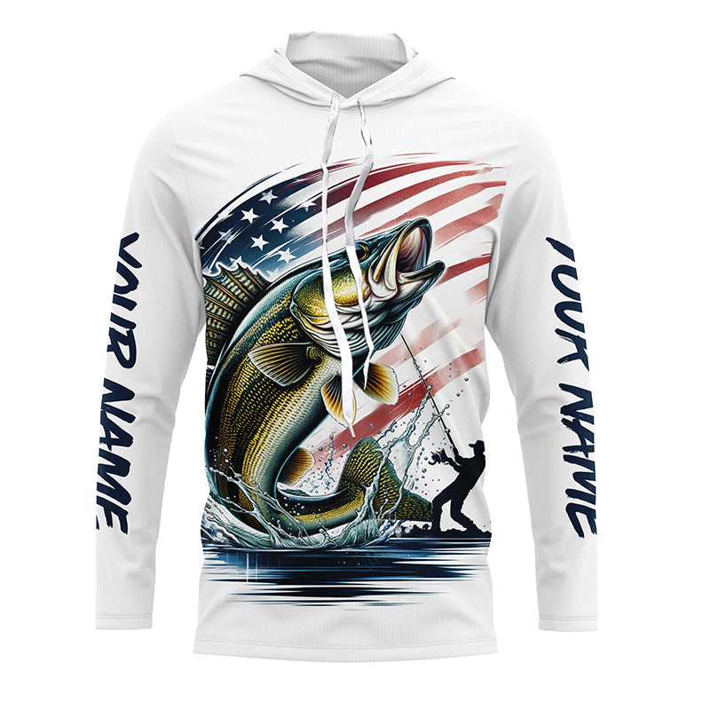 Personalized American Flag Walleye Long Sleeve Fishing, Patriotic Walleye Fishing