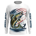Personalized American Flag Walleye Long Sleeve Fishing, Patriotic Walleye Fishing