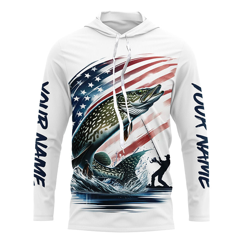 Personalized American Flag Pike Long Sleeve Fishing, Patriotic Pike Fishing
