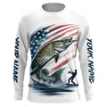 Personalized American Flag Pike Long Sleeve Fishing, Patriotic Pike Fishing