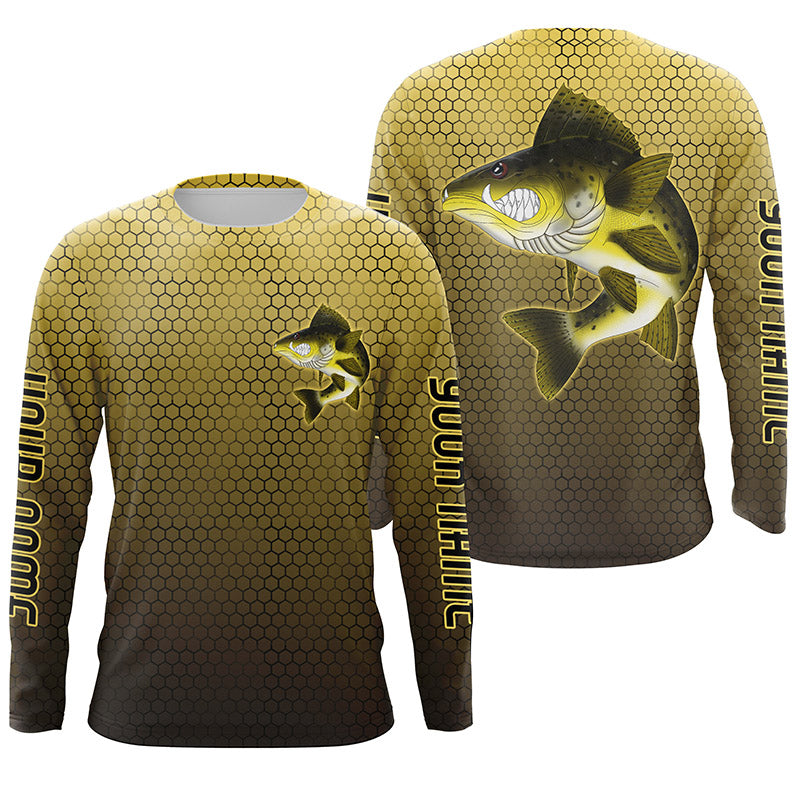 Personalized Angry Walleye Fishing, Walleye Long sleeve performance Fishing