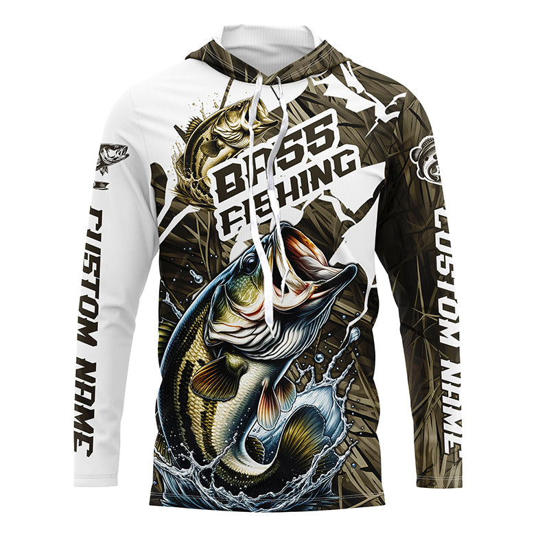 Custom Bass Fishing, Largemouth Bass Long Sleeve Fishing League | Grass Camo