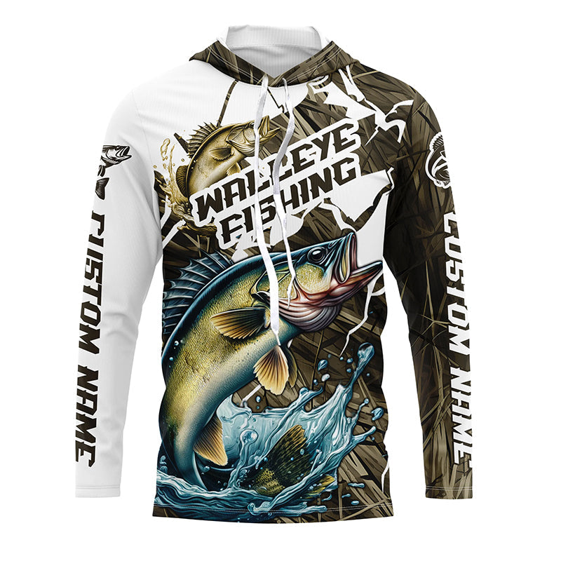Custom Walleye Fishing, Walleye Long Sleeve Fishing League | Grass Camo