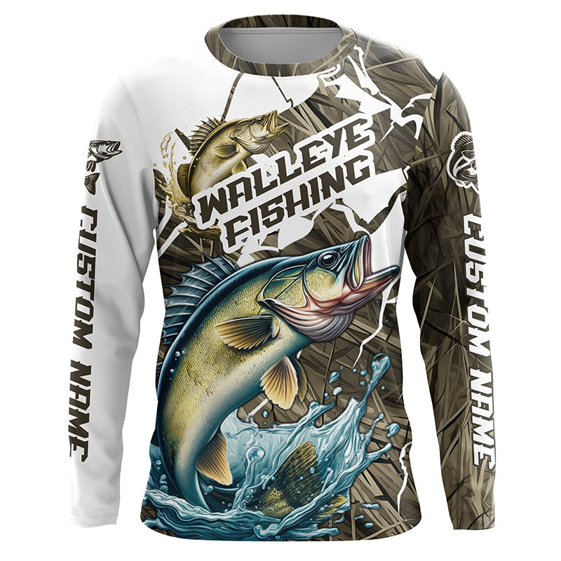 Custom Walleye Fishing, Walleye Long Sleeve Fishing League | Grass Camo