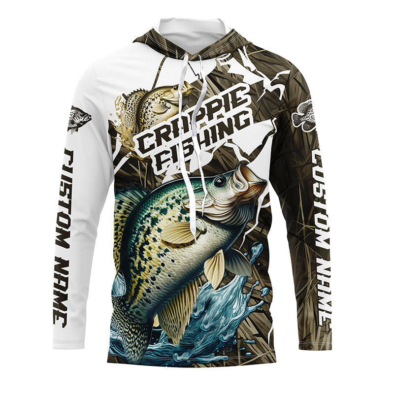 Custom Crappie Fishing, Crappie Long Sleeve Fishing League | Grass Camo