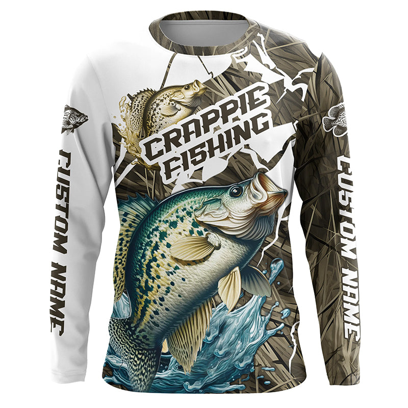 Custom Crappie Fishing, Crappie Long Sleeve Fishing League | Grass Camo