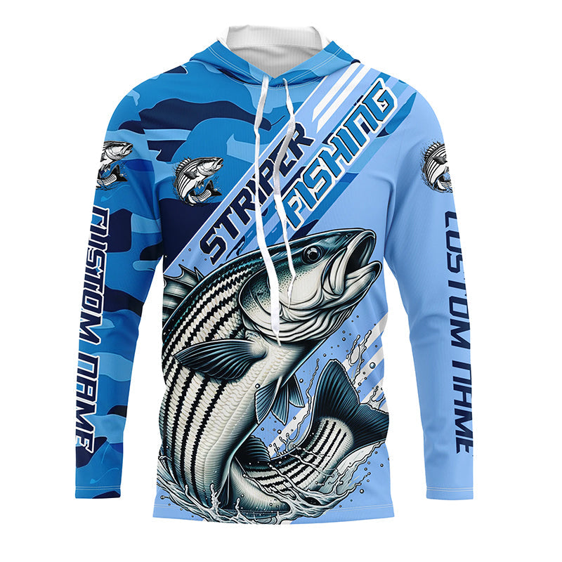 Custom Striped Bass Fishing Long Sleeve, Striper Saltwater Fishing | Blue Camo