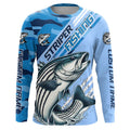 Custom Striped Bass Fishing Long Sleeve, Striper Saltwater Fishing | Blue Camo