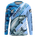 Custom Chinook Salmon Fishing Long Sleeve, King Salmon Saltwater Fishing | Blue Camo