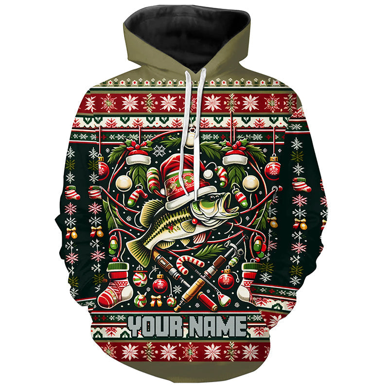 Bass Fishing Ugly Sweater Pattern Christmas Custom Fishing Personalized Fishing Gifts