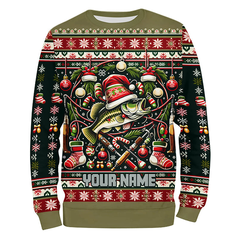 Bass Fishing Ugly Sweater Pattern Christmas Custom Fishing Personalized Fishing Gifts