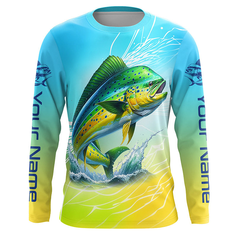 Personalized Mahi Mahi Fishing Long Sleeve Performance, Mahimahi Fishing Saltwater