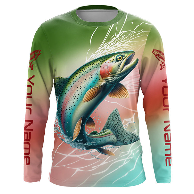 Custom Rainbow Trout Fly Fishing, Steelhead Trout Long Sleeve Tournament Fishing