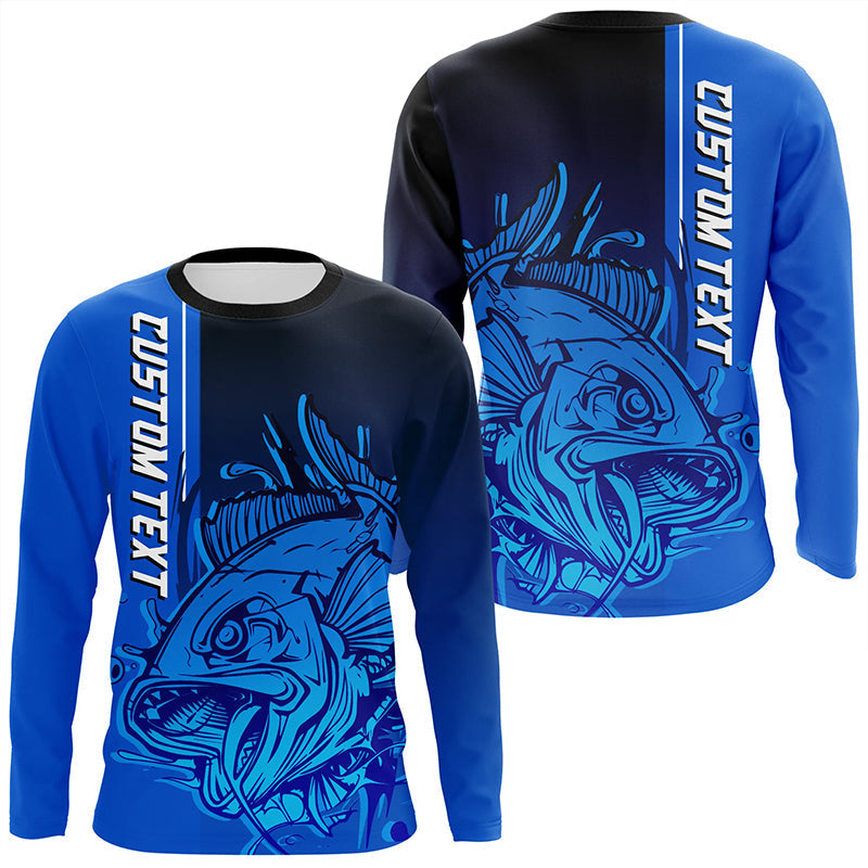 Personalized Skull Fishing Performance Long Sleeve, Skull Fishing | Blue