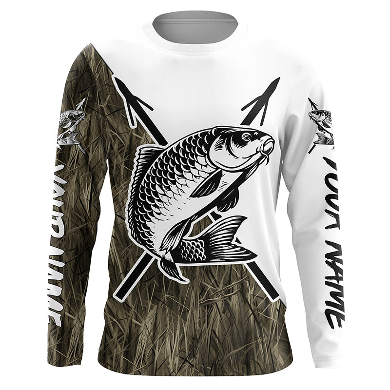 Carp Fish Bowfishing, Custom Carp Bow Fishing Long Sleeve Tournament | Grass Camo