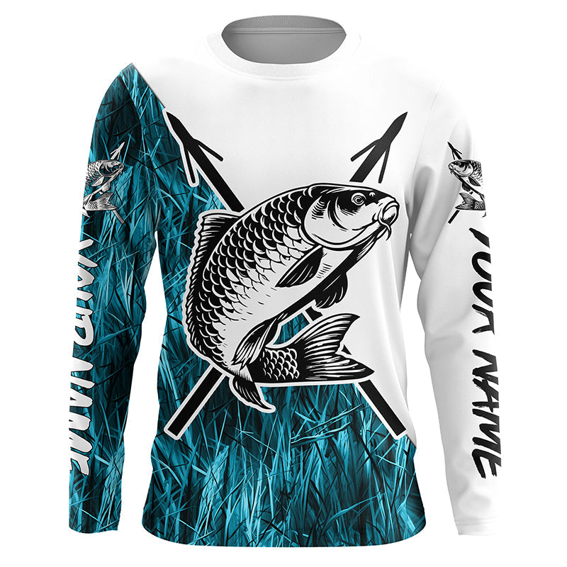 Carp Fish Bowfishing, Custom Carp Bow Fishing Long Sleeve Tournament | Blue Camo