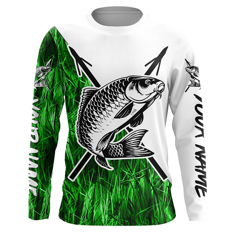 Carp Fish Bowfishing, Custom Carp Bow Fishing Long Sleeve Tournament | Green Camo