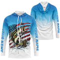 Custom Patriotic Largemouth Bass Long Sleeve Fishing, Blue American Flag Us Fishing