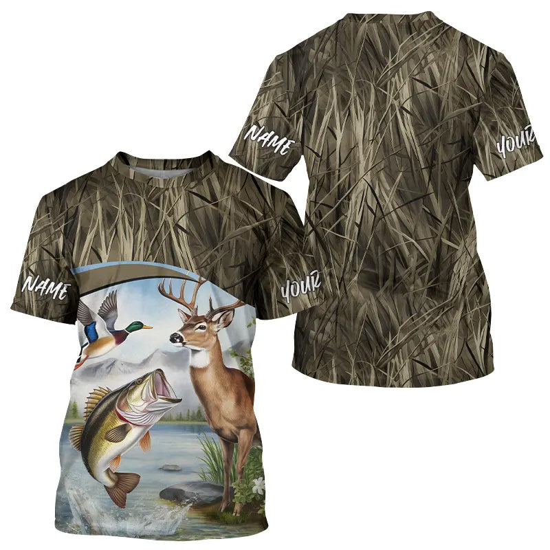 Largemouth Bass Fish Fishing, Deer And Duck Hunting Custom Long Sleeve Hooded
