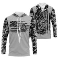 Gray Camo US Flag Custom Patriotic Largemouth Bass Long Sleeve Hooded Tournament Fishing