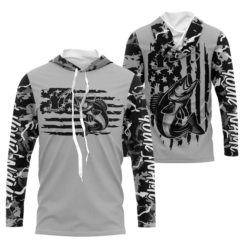 Gray Camo US Flag Custom Patriotic Walleye Tournament Fishing