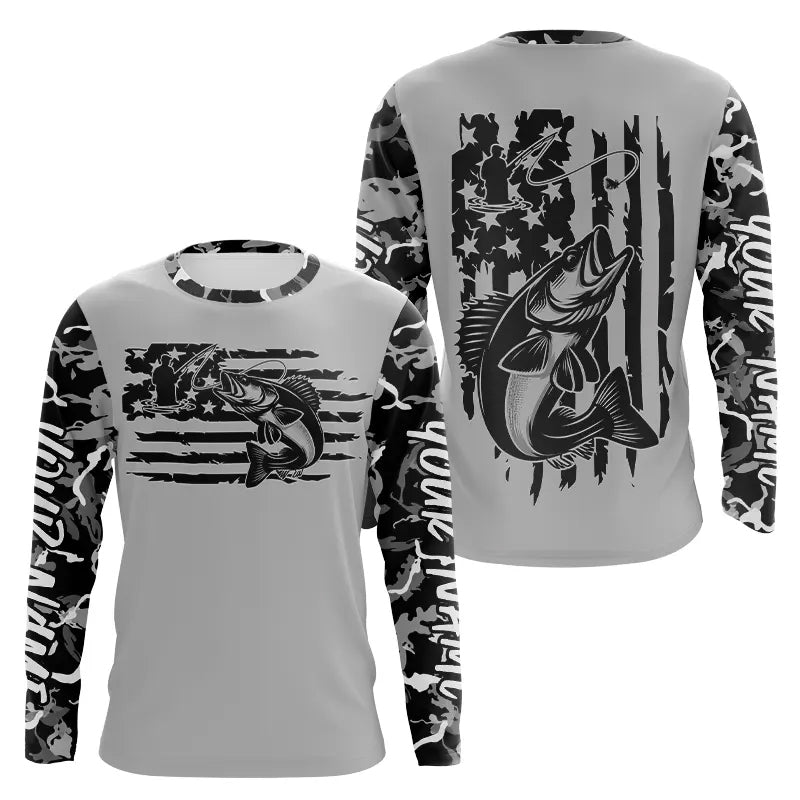 Gray Camo US Flag Custom Patriotic Walleye Tournament Fishing