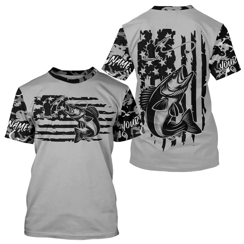 Gray Camo US Flag Custom Patriotic Walleye Tournament Fishing