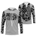 Gray Camo US Flag Custom Patriotic Musky Long Sleeve Hooded Tournament Fishing