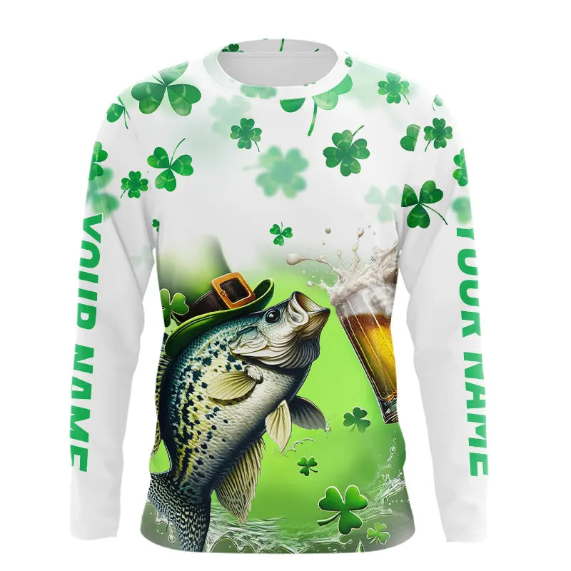 Custom St Patrick's Day Shamprock Crappie Long Sleeve Hooded Tournament Fishing