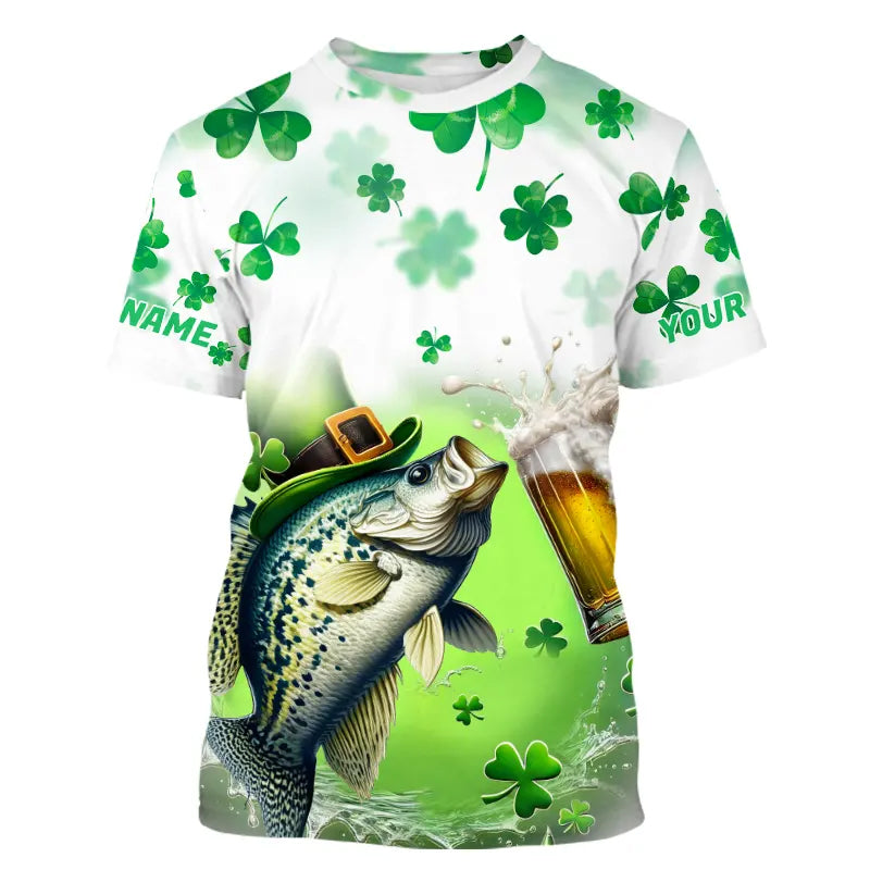 Custom St Patrick's Day Shamprock Crappie Long Sleeve Hooded Tournament Fishing