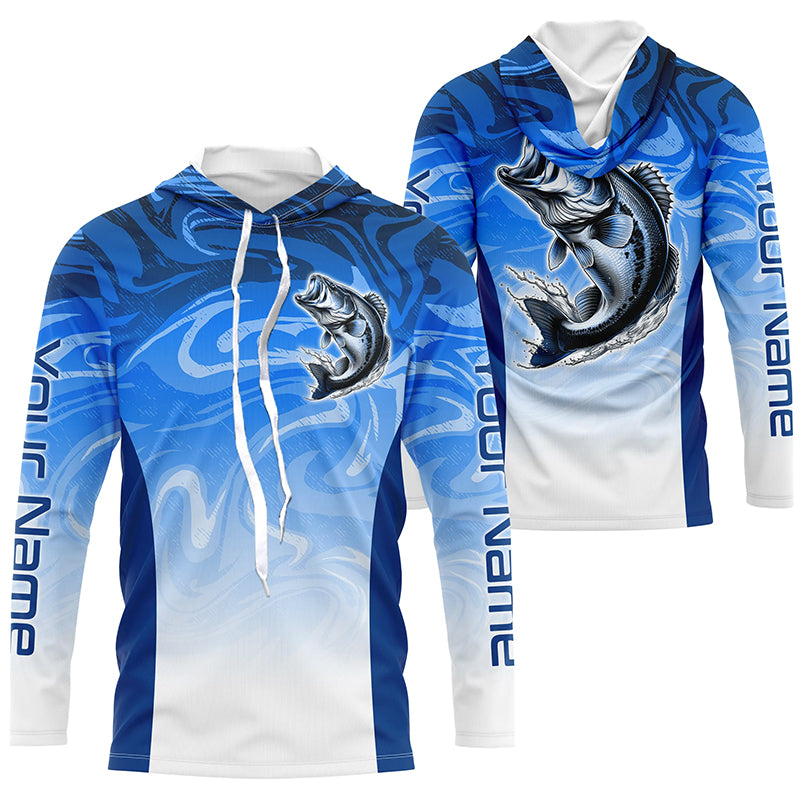 Custom Bass Long Sleeve Tournament Fishing, Blue Wave Camo Bass Fishing